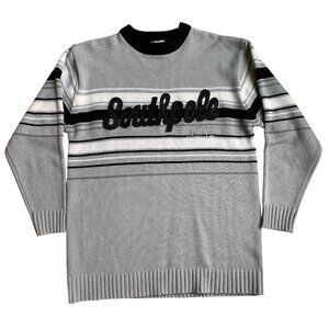 Southpole Y2K Logo Knit Sweater Men Sz L Gray Black Streetwear 3D Stripes